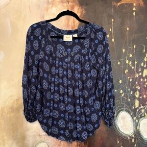 Anthropologie Navy Floral Blouse